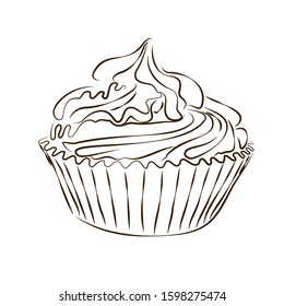 Vector hand drawn cupcake  sketch isolated on the white background
