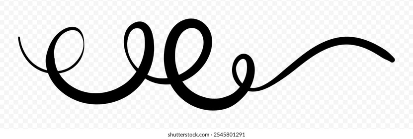 Vector hand drawn curly line on transparent background