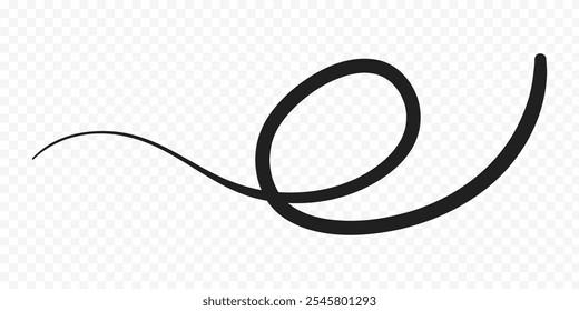 Vector hand drawn curly line on transparent background