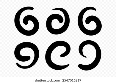 Vector hand drawn curly lines set on transparent background