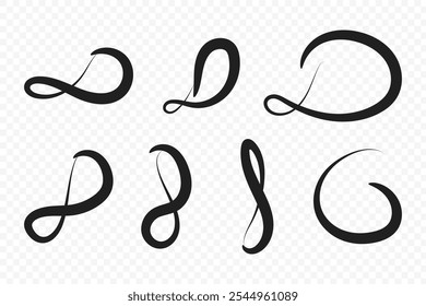 Vector hand drawn curvy lines on transparent background