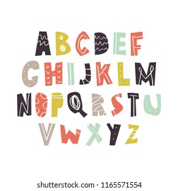 Vektor handgezeichnet geschnitten Farbe Schriftart, Buchstaben gesetzt. ABC, Alphabet. Clipart, einzelne Vektorbriefe und Dekorelemente