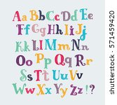 Vector hand drawn cute cartoon typography english letters set in different color. Uppercase and lowercase latin characters, and special symbols.