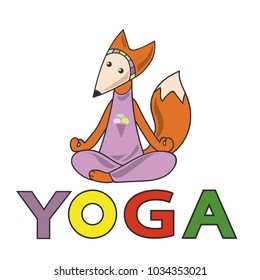Vector hand drawn cute cartoon fox doing yoga pose.