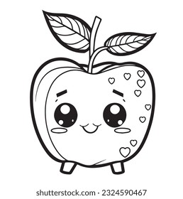 Vector hand drawn cute cartoonish apple outline illustration. Coloring page for kids and adults. Print design, t-shirt design, tattoo design, mural art, line art.