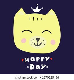 El gato lindo dibujado a mano por el vector con texto