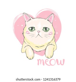 Mão vetor desenhado gato bonito. Ilustração isolada sobre fundo branco