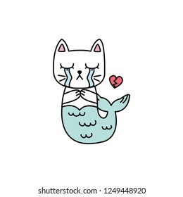 Vector hand drawn cute cat's, Isolated illustration with lettering on white background