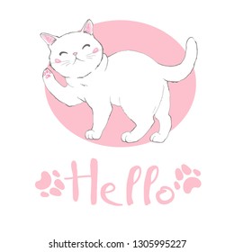 Vector hand drawn cute cat's. Isolated illustration on white background
