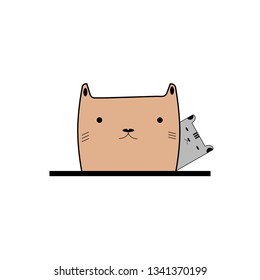 Vector hand drawn cute cat's face saying Hello. Isolated illustration with lettering on white background