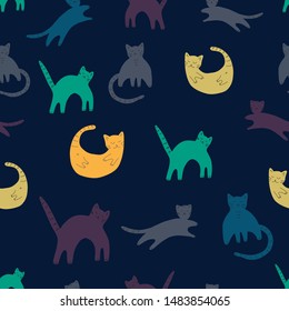 Vector hand drawn cute cat's. Isolated illustration  on white background