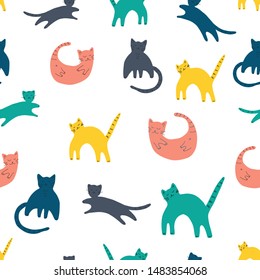 Vector hand drawn cute cat's. Isolated illustration  on white background