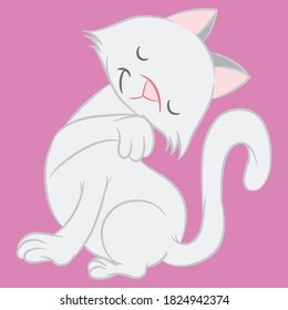 Vector hand drawn cute cat's. Isolated illustration on pink background