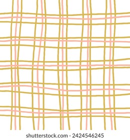 Vector hand drawn cute checkered grid pattern. Doodle Plaid geometrical simple texture. Uneven Crossing lines. Abstract cute delicate pattern ideal for fabric, textile, wallpaper