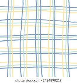 Vector hand drawn cute checkered grid pattern. Doodle Plaid geometrical simple texture. Uneven Crossing lines. Abstract cute delicate pattern ideal for fabric, textile, wallpaper