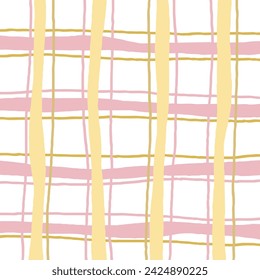 Vector hand drawn cute checkered grid pattern. Doodle Plaid geometrical simple texture. Uneven Crossing lines. Abstract cute delicate pattern ideal for fabric, textile, wallpaper