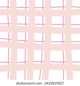 Vector hand drawn cute checkered pattern. Doodle Plaid geometrical simple texture. Crossing lines. Abstract cute delicate pattern ideal for fabric, textile, wallpaper.