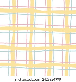 Vector dibujado a mano lindo patrón de cuadrícula a cuadros. Doodle a cuadros de textura simple geométrica. Líneas de cruce desiguales. Patrón delicado lindo abstracto ideal para la tela, textil, papel pintado