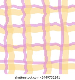 Vector hand drawn cute checkered pattern. pastel cottagecore Doodle Plaid geometrical simple texture. Crossing lines. Abstract cute delicate pattern