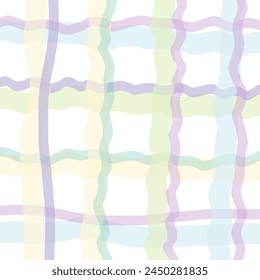 Vector hand drawn cute checkered pattern. pastel cottagecore Doodle Plaid geometrical simple texture. Crossing lines. Abstract cute delicate pattern