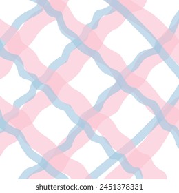 Vector hand drawn cute checkered pattern. pastel cottagecore Doodle Plaid geometrical simple texture. Crossing lines. Abstract cute delicate pattern