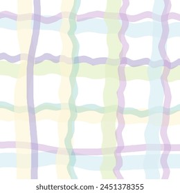 Vector hand drawn cute checkered pattern. pastel cottagecore Doodle Plaid geometrical simple texture. Crossing lines. Abstract cute delicate pattern