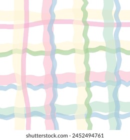 Vector hand drawn cute checkered pattern. pastel cottagecore Doodle Plaid geometrical simple texture. Crossing lines. Abstract cute delicate pattern