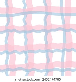 Vector hand drawn cute checkered pattern. pastel cottagecore Doodle Plaid geometrical simple texture. Crossing lines. Abstract cute delicate pattern