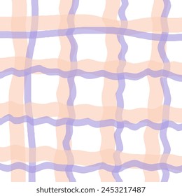 Vector hand drawn cute checkered pattern. pastel cottagecore Doodle Plaid geometrical simple texture. Crossing lines. Abstract cute delicate pattern