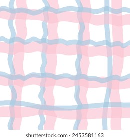 Vector hand drawn cute checkered pattern. pastel cottagecore Doodle Plaid geometrical simple texture. Crossing lines. Abstract cute delicate pattern