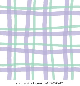 Vector hand drawn cute checkered pattern. cottagecore Doodle Plaid geometrical semitransparent simple texture. Crossing lines. Abstract cute delicate pattern.