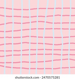 Vector hand drawn cute checkered pattern. Doodle Plaid geometrical simple texture. Crossing lines. Abstract cute delicate pattern ideal for fabric, textile, wallpaper.