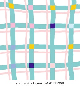 Vector hand drawn cute checkered pattern. Doodle Plaid geometrical simple texture. Crossing lines. Abstract cute delicate pattern ideal for fabric, textile, wallpaper.