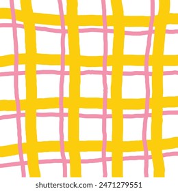 Vector hand drawn cute checkered pattern. Doodle Plaid geometrical simple texture. Crossing lines. Abstract cute delicate pattern ideal for fabric, textile, wallpaper.