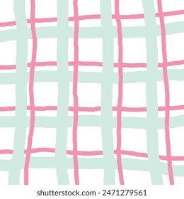 Vector hand drawn cute checkered pattern. Doodle Plaid geometrical simple texture. Crossing lines. Abstract cute delicate pattern ideal for fabric, textile, wallpaper.