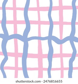 Vector hand drawn cute checkered pattern. Doodle Plaid geometrical simple texture. Crossing lines. Abstract cute delicate pattern ideal for fabric, textile, wallpaper.