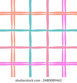 Vector hand drawn cute checkered pattern. Doodle Plaid geometrical simple texture. Crossing lines. Abstract cute delicate pattern ideal for fabric, textile, wallpaper.