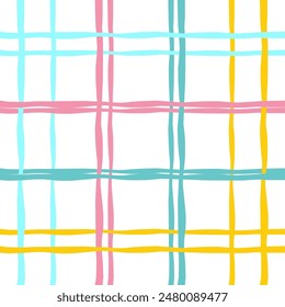 Vector hand drawn cute checkered pattern. Doodle Plaid geometrical simple texture. Crossing lines. Abstract cute delicate pattern ideal for fabric, textile, wallpaper.