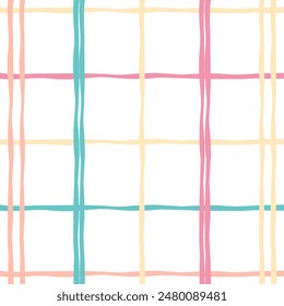 Vector hand drawn cute checkered pattern. Doodle Plaid geometrical simple texture. Crossing lines. Abstract cute delicate pattern ideal for fabric, textile, wallpaper.