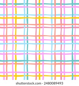 Vector hand drawn cute checkered pattern. Doodle Plaid geometrical simple texture. Crossing lines. Abstract cute delicate pattern ideal for fabric, textile, wallpaper.