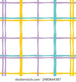 Vector hand drawn cute checkered pattern. Doodle Plaid geometrical simple texture. Crossing lines. Abstract cute delicate pattern ideal for fabric, textile, wallpaper.