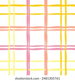 Vektorgrafik Handgezeichnetes niedliches Schachbrettmuster. Doodle Plaid geometrische einfache Textur. Überqueren von Linien. Abstraktes niedliches zartes Muster, ideal für Stoff, Textil, Bildschirmhintergrund.