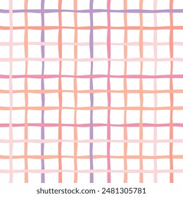Vector hand drawn cute checkered pattern. Doodle Plaid geometrical simple texture. Crossing lines. Abstract cute delicate pattern ideal for fabric, textile, wallpaper.