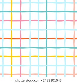Vector hand drawn cute checkered pattern. Doodle Plaid geometrical simple texture. Crossing lines. Abstract cute delicate pattern ideal for fabric, textile, wallpaper.