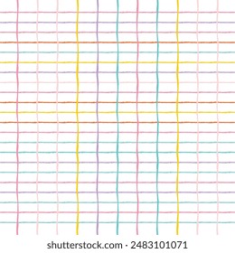 Vector hand drawn cute checkered pattern. Doodle Plaid geometrical simple texture. Crossing diagonal lines. Abstract cute delicate pattern ideal for fabric, textile, wallpaper.