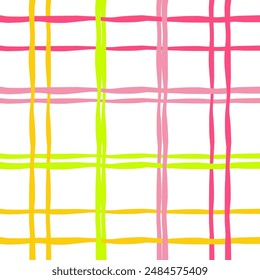 Vector hand drawn cute checkered pattern. Doodle Plaid geometrical simple texture. Crossing lines. Abstract cute delicate pattern ideal for fabric, textile, wallpaper.