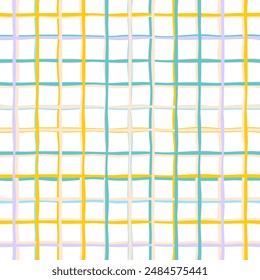 Vector hand drawn cute checkered pattern. Doodle Plaid geometrical simple texture. Crossing lines. Abstract cute delicate pattern ideal for fabric, textile, wallpaper.