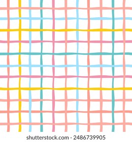 Vector hand drawn cute checkered pattern. Doodle Plaid geometrical simple texture. Crossing lines. Abstract cute delicate pattern ideal for fabric, textile, wallpaper.