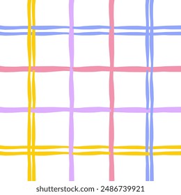 Vector hand drawn cute checkered pattern. Doodle Plaid geometrical simple texture. Crossing lines. Abstract cute delicate pattern ideal for fabric, textile, wallpaper.
