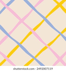 Vector hand drawn cute checkered pattern. Doodle Plaid geometrical simple texture. Crossing lines. Abstract cute delicate pattern ideal for fabric, textile, wallpaper.